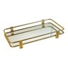 Bandeja Metal Retangular Dourada Espelho Detalhe Pe Duplo Pequena - 2