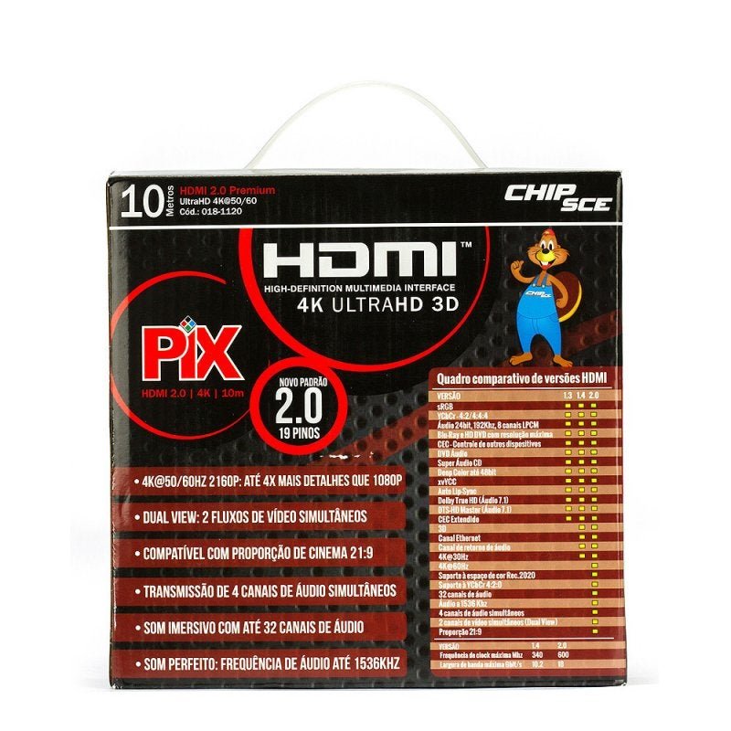 Cabo HDMI 2.0 - 4K, Ultra Hd, 3D, 19 Pinos - 10 Metros - 2