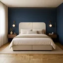 Ver imagem 4 de Painel Cabeceira Box Casal 140 Roma Estofado Linho Fixação na Parede:Areia
