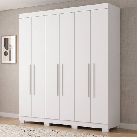 Guarda-Roupa Casal 6 Portas, 2 Gavetas e Pés Noronha Branco