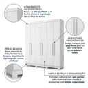 Ver imagem 4 de Guarda-Roupa Casal 6 Portas, 2 Gavetas e Pés Noronha Branco