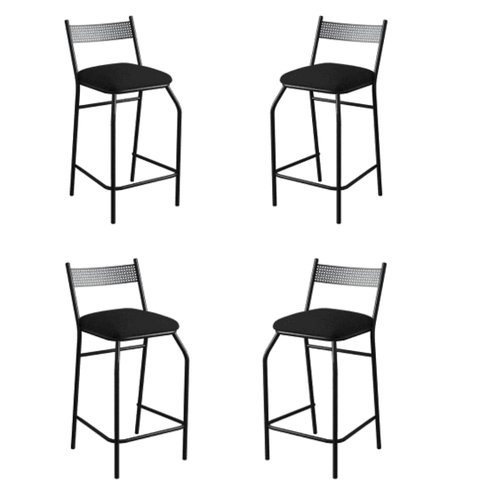 Kit 4 Banquetas Gourmet para bancada ou cozinha Ibiza-Corino Preto
