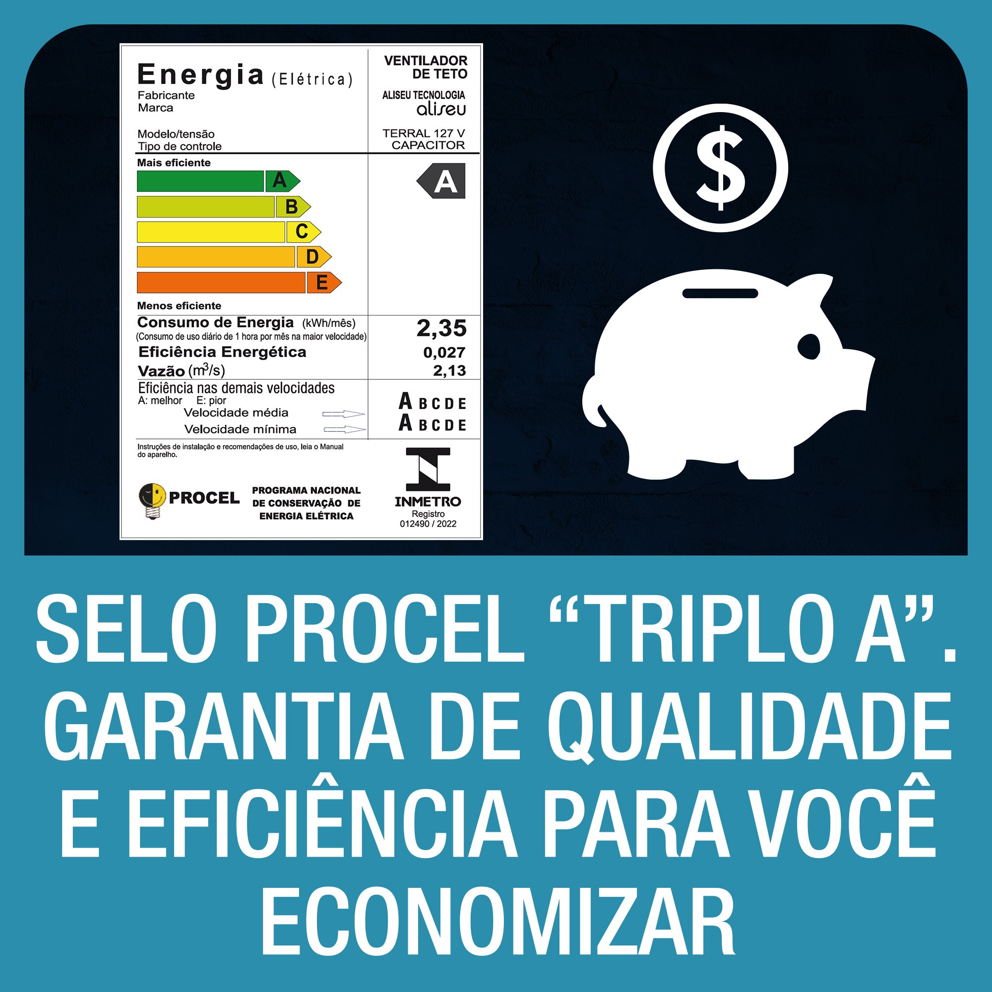 Ventilador de Teto Aliseu Terral com Controle de Parede 127v - Cristal - 13