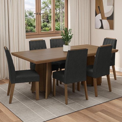 Conjunto Sala de Jantar Tampo de Madeira 6 Cadeiras Rustic/Oxford Sarlat Madesa