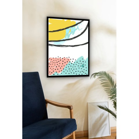 Quadro Decorativo Abstrato Formas Branco Verde - 70x50cm:moldura Branca