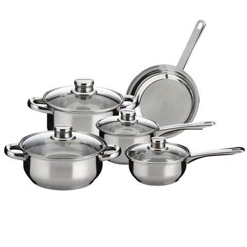 Jogo de Panelas em Inox com Tampa de Vidro - 5 Peças