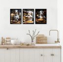 Ver imagem 1 de Kit 3 Quadros para Cozinha Gatos Cozinhando 45x34cm:moldura Preta
