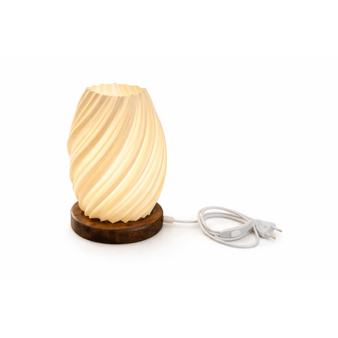 Luminária de Mesa Luna Base de Madeira Teca Acetinada 3cm Espessura