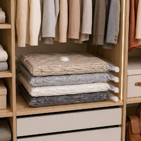 Kit 5 Sacos a Vacuo com Bomba Manual 6 Pecas Organizador Gigante Ate 100cm para Edredom Roupas Armar