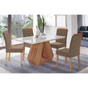 Ver imagem 1 de Conjunto: Mesa Sala Jantar Ágata Tampo Madeirado C/ Vidro 130x80cm e 4 Cadeiras Juliana Cinamomo/