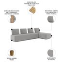 Ver imagem 3 de Sofá 4 Lugares com Chaise 296cm Rovier Veludo Cinza Z32 - Mpozenato