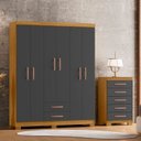 Ver imagem 1 de Guarda-Roupa Casal 6 Portas 2 Gavetas e Cômoda 5 Gavetas Itapema Cinza/Cinamomo/Grafite
