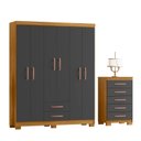 Ver imagem 2 de Guarda-Roupa Casal 6 Portas 2 Gavetas e Cômoda 5 Gavetas Itapema Cinza/Cinamomo/Grafite