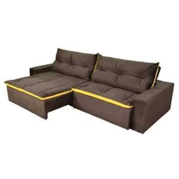 Sofá 4 Lugares Miró com Pillow 2.50M Retrátil e Reclinável Pena Chocolate com Amarelo - 2