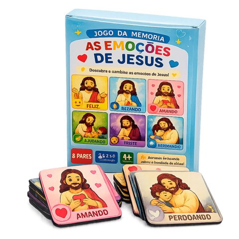 Jogo da Memória As Emoções de Jesus Infantil Educativo para Crianças Autistas em MDF