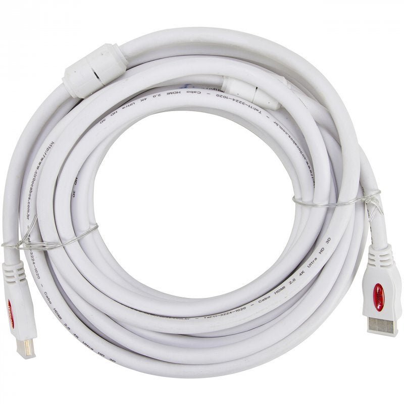 Kit com 5 Cabos Hdmi 2.0 4k Ultra Hd 3d, Branco - 10 Metros - 2
