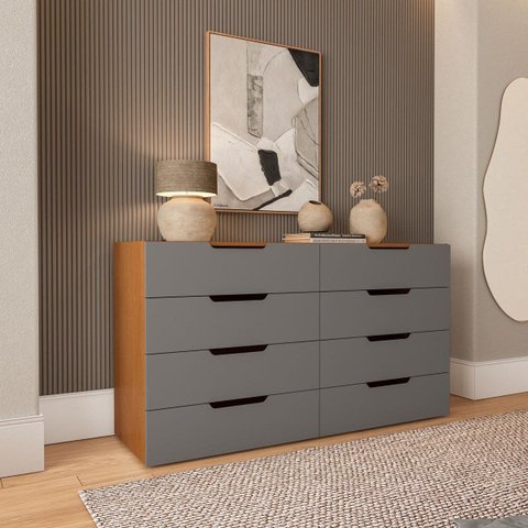 Cômoda Madri com 8 Gavetas 150x84cm Cinza/Freijó 250697