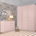 Ver imagem 1 de Jogo de Quarto com Guarda Roupa 3 Portas e 4 Gavetas + Cômoda 2 Portas e 4 Gavetas Pérola Rosê -