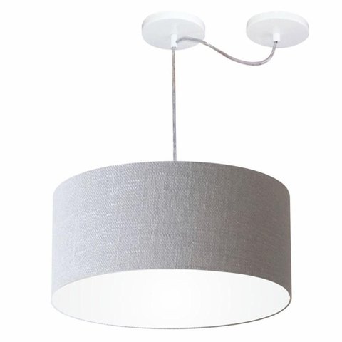 Lustre Pendente Cilíndrico com Desvio de Centro Md-4151 Cúpula em Tecido 50x25cm Rustico Cinza -
