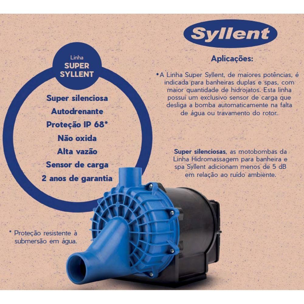 Bomba para Banheira Hidromassagem 2cv Syllent Vazão 26,8m³/h Voltagem:220v - 7