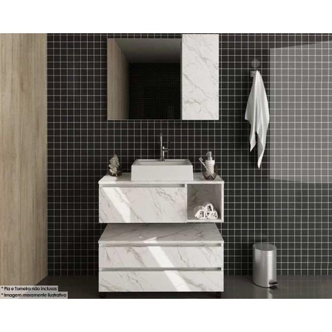 Conjunto de Banheiro Armário C/ Espelho Bn3602 Balcão Suspenso Bn3601 e Balcão C/ Rodizios Bn3603
