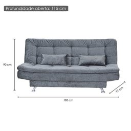 Sofá Cama Salomé 3 Lugares 1,85M Encosto Retrátil - Suede Dark Chumbo - 4