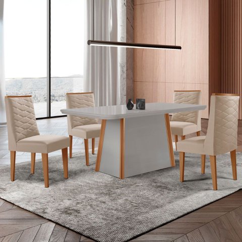 Mesa de Jantar Diane 120cm Tampo Mdf Vidro com 4 Cadeiras Safira Moderna Mobília