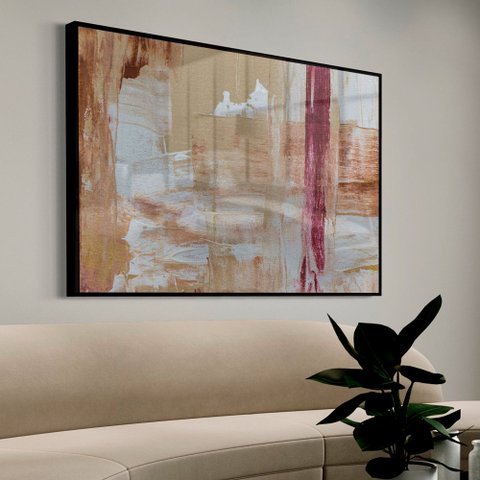 Quadro Decorativo Abstrato Pincelada Moderna em Moldura Caixa Tacolado Moldura Trad 1cm Preta com Vi