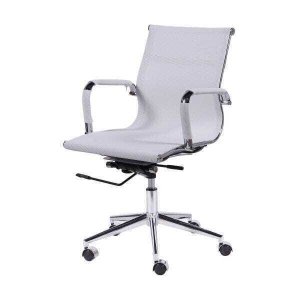 Cadeira de Escritório Baixa em Tela Mesh com Braços e Rodízios - Branco