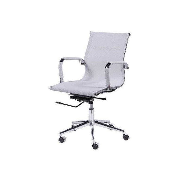 Cadeira de Escritório Baixa em Tela Mesh com Braços e Rodízios - Branco