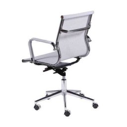 Cadeira de Escritório Baixa em Tela Mesh com Braços e Rodízios - Branco - 3