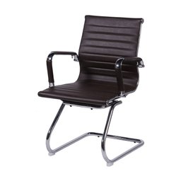 Cadeira de Escritório Eames Esteirinha Baixa Fixa Café Couro Sintético - 1