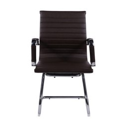 Cadeira de Escritório Eames Esteirinha Baixa Fixa Café Couro Sintético - 2