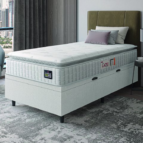 Cama Box Baú Solteiro Colchão Espuma D45 Lazio Pillow Top Branco Hellen