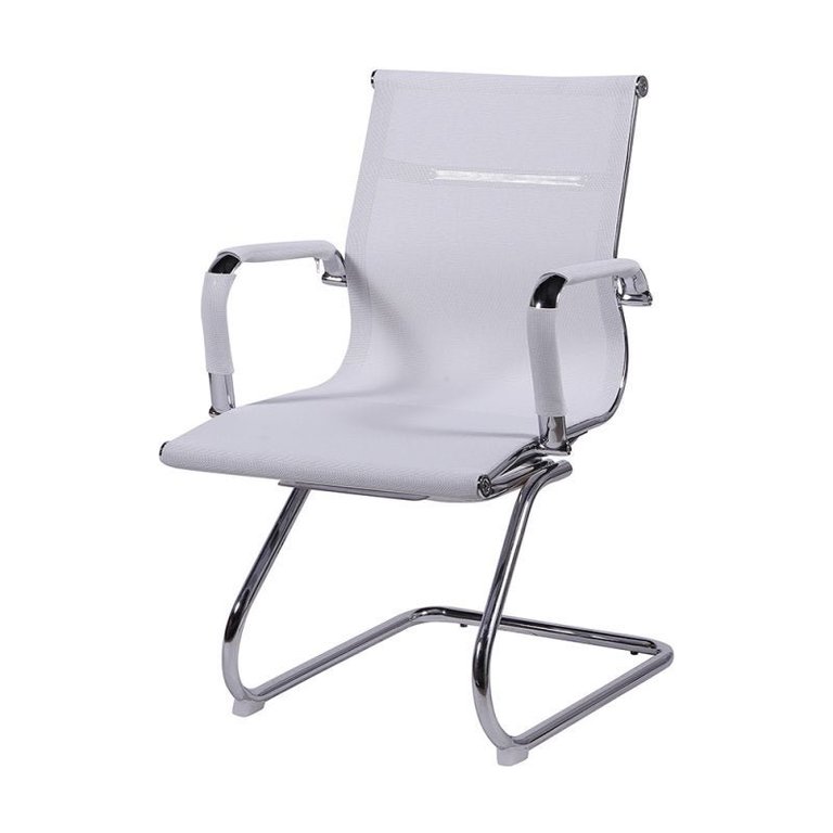 Cadeira de Escritório Eames Esteirinha Baixa Fixa Tela Mesh Branca