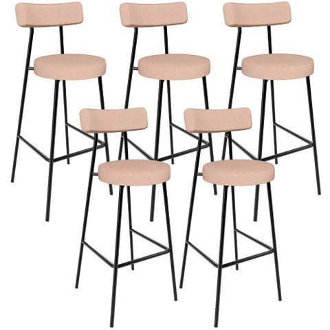 Kit 05 Banquetas Altas Cozinha Bar Sala De Jantar Em Aço Milão L02 Linho Rosê - Lyam Decor