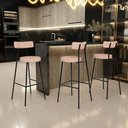 Ver imagem 2 de Kit 05 Banquetas Altas Cozinha Bar Sala De Jantar Em Aço Milão L02 Linho Rosê - Lyam Decor