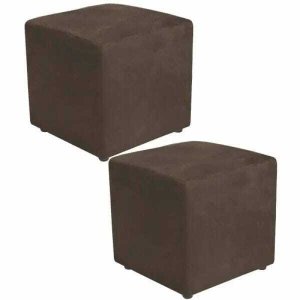 Kit 2 Puffs Quadrado Decorativo Suede Marrom