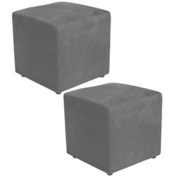 Kit 2 Puffs Quadrado Decorativo Suede Cinza - 1
