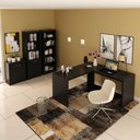 Ver imagem 1 de Kit para Escritório 4 Peças com Mesa em L Estantes e Balcão Cor:preto