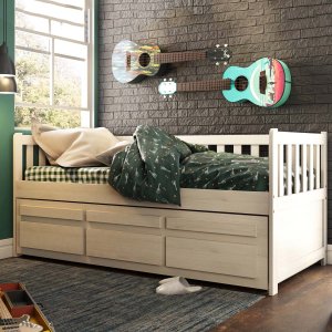 Bicama Reta Solteiro Branco Lavado 3 Gavetas Madeira Pinus - Saraiva 101.04.002