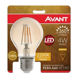 LâMpada Led Retrô 4w 2200k A60 E27 Pera Avant - 2