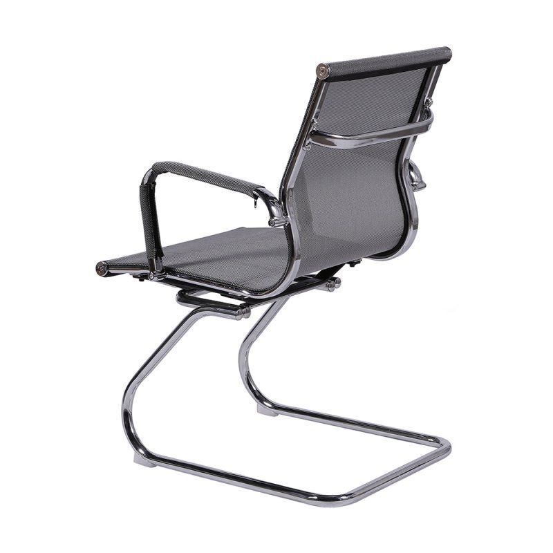 Cadeira de Escritório Eames Esteirinha Baixa Fixa Cinza Couro Sintético - 3