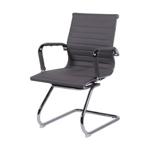 Cadeira de Escritório Eames Esteirinha Baixa Fixa Cinza Couro Sintético