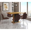 Ver imagem 1 de Mesa Jantar Londres Retangular Canela 137x90 Base Preta 6 Cadeiras Estofadas Caramelo Ferro Branco