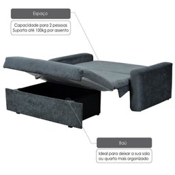 Sofá Cama Carol 2 Lugares com Báu Embutido - Cinza - 3