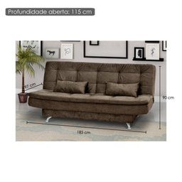 Sofá Cama Salomé 3 Lugares 1,85M Encosto Retrátil Espuma D26 Pés de Alumino - Suede Amassado Marrom - 4 Sofá Cama Salomé 3 Lugares 1,85M Encosto Retrátil Espuma D26 Pés de Alumino - Suede Amassado Marrom - 4
