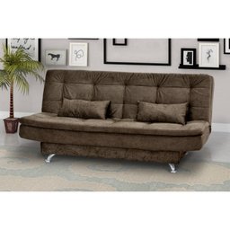 Sofá Cama Salomé 3 Lugares 1,85M Encosto Retrátil Espuma D26 Pés de Alumino - Suede Amassado Marrom - 1 Sofá Cama Salomé 3 Lugares 1,85M Encosto Retrátil Espuma D26 Pés de Alumino - Suede Amassado Marrom - 1
