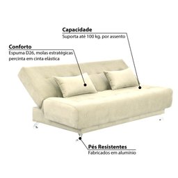 Sofá Cama Reclinável Stela Molas Estratégicas - Suede Penna Bege - 3 Sofá Cama Reclinável Stela Molas Estratégicas - Suede Penna Bege - 3