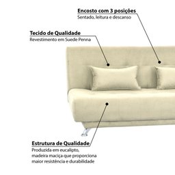 Sofá Cama Reclinável Stela Molas Estratégicas - Suede Penna Bege - 2 Sofá Cama Reclinável Stela Molas Estratégicas - Suede Penna Bege - 2